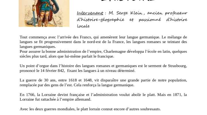 Conférence le Platt dans l'Histoire