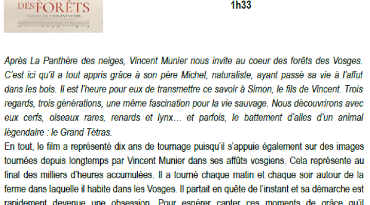 Cinéma - Le Chant des forêts