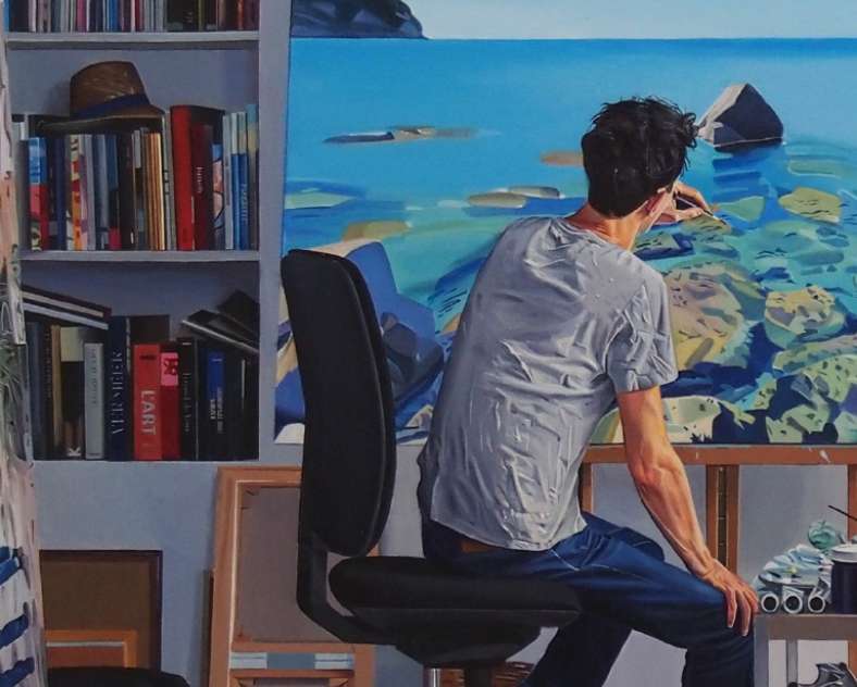 © Adrien Belgrand - L’atelier, 2023 Acrylique sur toile Exposition Adrien Belgrand, Itinérance