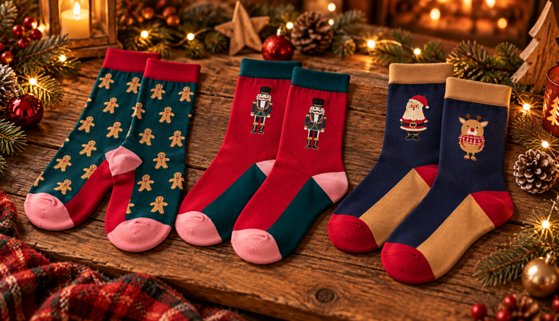 Chaussettes de Noël dans un chalet chaleureux